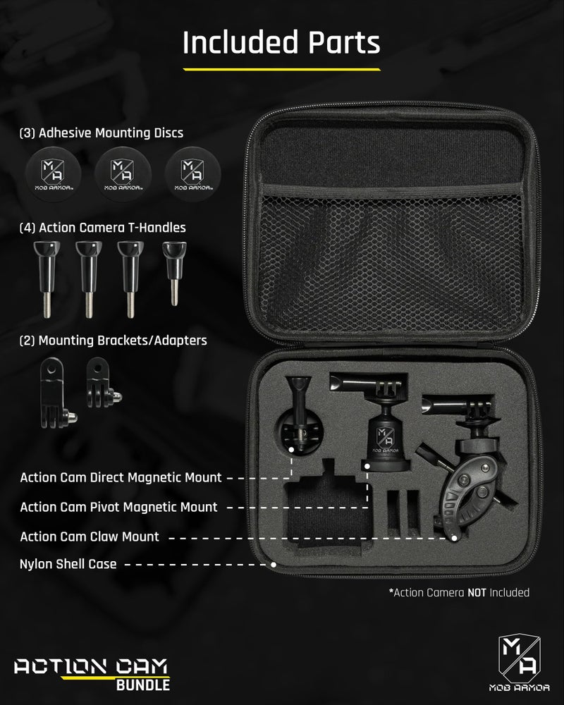 Mob Armor Action Camera Accessory Kit - Complete Bundle with Adjustable Claw Grip, Magnetic Holders, Steel Mounting Plates, and Travel-Friendly Nylon Case for On-The-Go Filming - Image 4